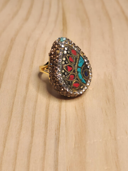 Coral-Turquoise Turkish Ring