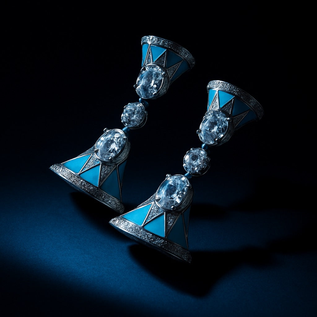 Blue Enamel CZ Earrings
