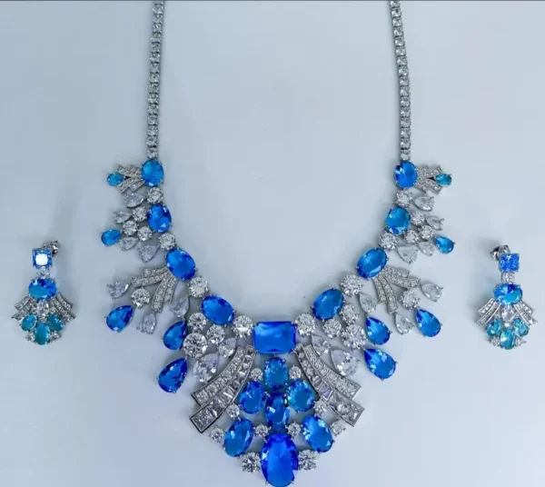 Austrian blue Crystal CZ necklace with earrings