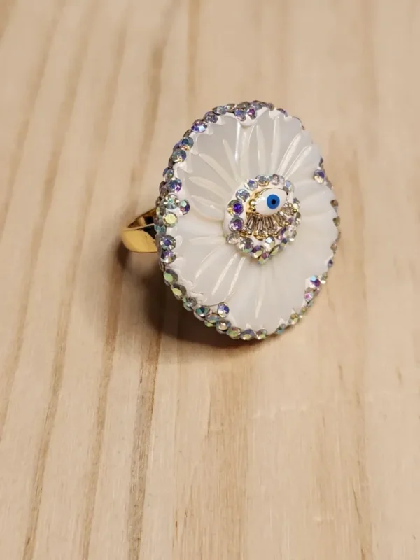 Evil Eye White Agate Turkish Handmade Ring