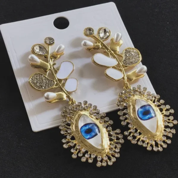 Evil Eyes Golden Leaf Bold Earrings