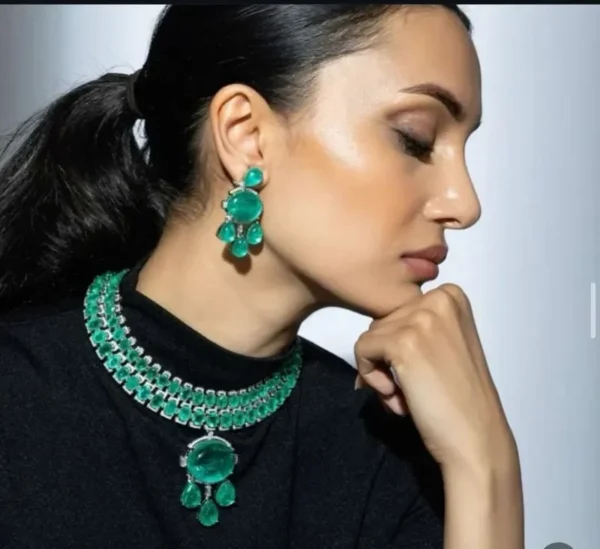 Green Russian Doublet Statement Necklace With Earrings