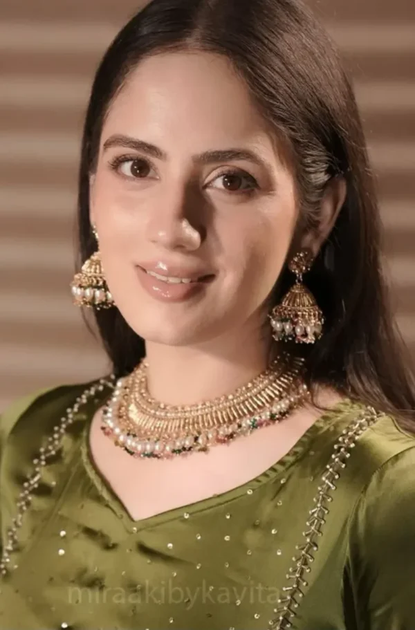 Multicolour Drop Stone Golden Necklace With Earrings