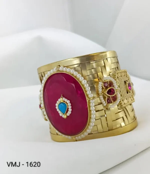 Pink Bold Russian Double Stone Golden Handmade Bracelet